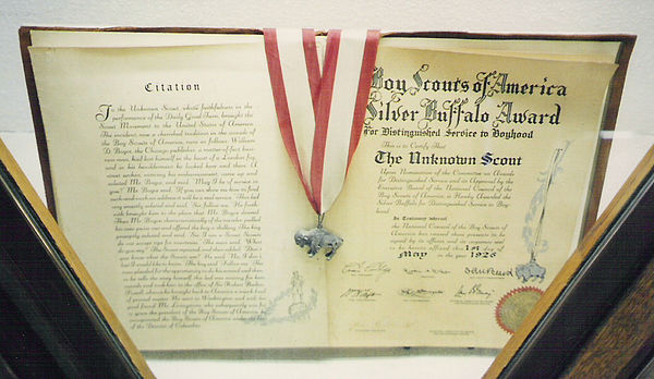 Silver Buffalo award and citation presented to the Unknown Scout