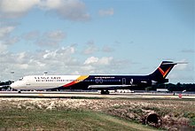 A Vanguard MD-82 at Fort Lauderdale-Hollywood International Airport. Vanguard Airlines MD-82; N140NJ@FLL, April 2002 (5887407917).jpg