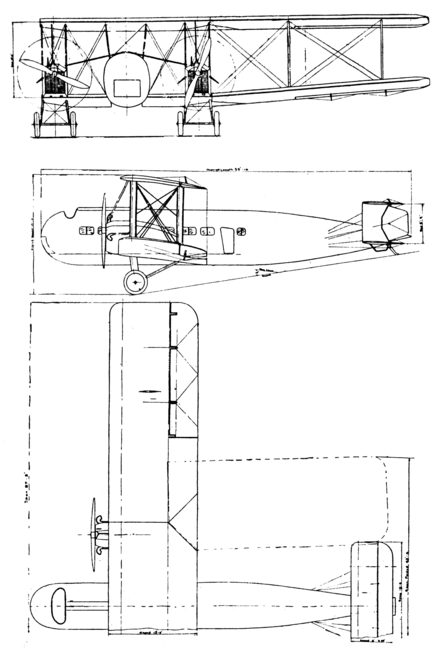 Vickers Type 170 Vanguard 3-view drawing from L'Aéronautique November,1922