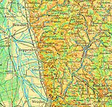 Landkarte (1914) der Gebiete des Weschnitzplutons und des Trommgranits. Weitere kartographische Darstellungen und Luftaufnahmen der Region: Landesgeschichtliches Informationssystem Hessen (LAGIS).[32]