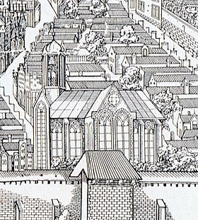 Abbey Church of St. John in the Panorama of Lübeck av Elias Diebel på 1500-tallet