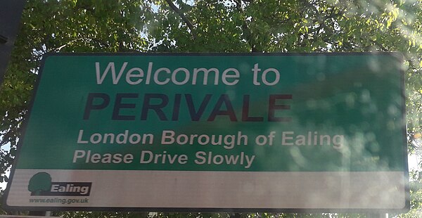 Sign at the entry to Perivale, Bilton Road (as approached from Alperton, London Borough of Brent).