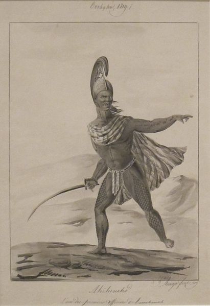 File:"Aniheneho. L'un des Premiers Officiers de Tahmahamah" pen and ink wash over graphite by Jacques Arago, 1819, Honolulu Academy of Arts.jpg