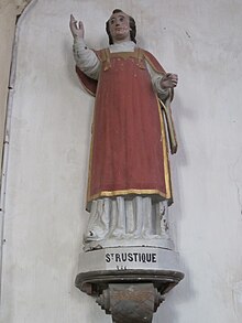 Église Saint-Denis-de-Saint-Denis-le-Vêtu - Patung de saint Rustique.JPG