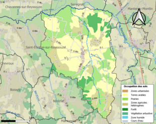 Barevná mapa znázorňující využití půdy.