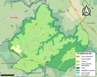 Barevná mapa znázorňující využití půdy.