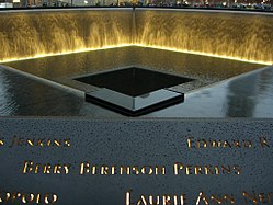 North Pool at night; panel N-76, showing the name of Berry Berenson