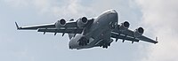 A US Air Force C-17 Globemaster III, tail 00-0171, on final approach to Kadena Air Base in Okinawa, Japan. It is assigned to the 176th Wing of the Alaska Air National Guard, and is originally from Joint Base Elmendorf–Richardson in Anchorage, Alaska.