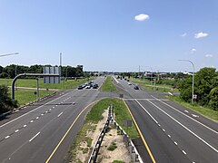 2022-07-20 11 43 47 View west along U.S. Route 40 (Pulaski Highway) from the overpass for Delaware State Route 1 (Korean War Veterans Memorial Highway) in Bear, New Castle County, Delaware.jpg
