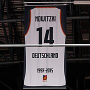 Nowitzki's number 14 retired by the Germany national team. 2023-02-24 Basketball, Manner, European Qualifiers, Deutschland - Schweden 1DX 7452 by Stepro.jpg