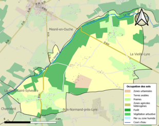 Barevná mapa znázorňující využití půdy.