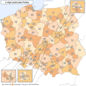 2-digit postcode areas Poland(defined through the first two postcode digits) 2 digit postcode poland.png