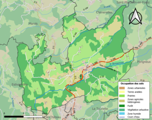 Barevná mapa znázorňující využití půdy.