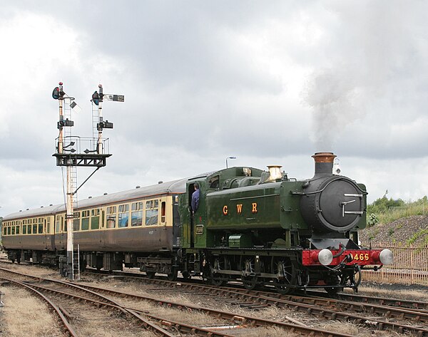 Another B.R. pannier in an unhistorical green livery: post-1948 No. 9466 at Tyseley