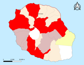 Localização da área de atração de Saint-Denis no departamento de Reunião.