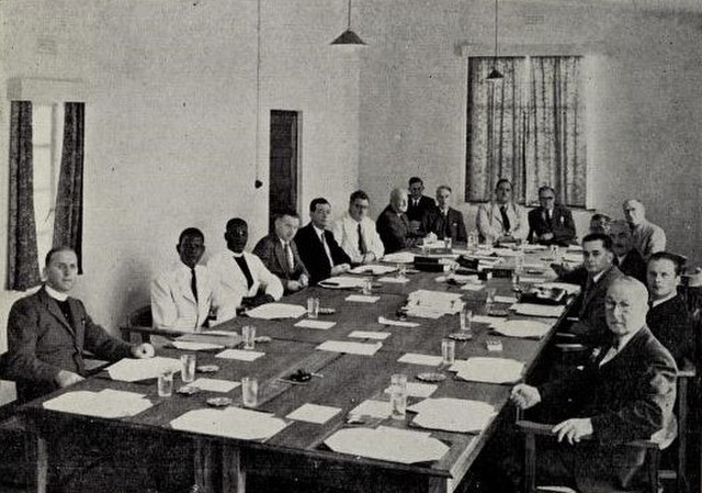 The Legislative Assembly with Colonial Secretary Arthur Creech Jones (far right) in 1949