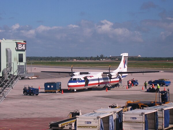 An American Eagle (Executive Airlines) Super ATR 72 at Las Américas International Airport, Dominican Republic