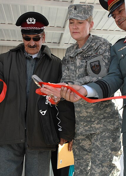 File:Afghan National Police Lt. Col. Gul Mohammed, from left, Brig. Gen. Anne F. Macdonald, assistant commanding general, NATO Training Mission-Afghanistan, and Col. Quraishi Shafiqa, Chief of Female Rights and Gender, Afghan National Police (4161307030).jpg