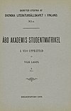 Album studiosorum Academiae Aboensis MDCXL-MDCCCXXVII = Åbo akademis studentmatrikel 4-6, Senare afdelningen 1740-1827 SLS 1892 book cover fd2019-00022217.jpg