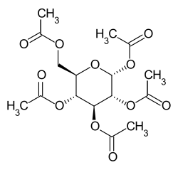 Strukturformel von Glucosepentaacetat