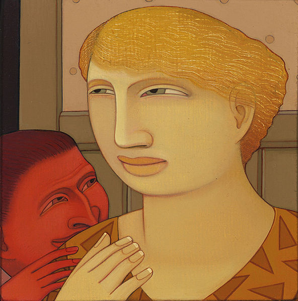 File:Andrew Stevovich oil painting, Woman with Demon, 1992 6" x 6".jpg