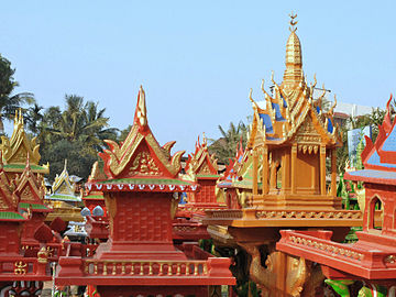 Cambodian-style spirit houses.