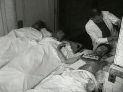 Bodies of Hubbard (left), Coy (center), and Cretzer (right) in San Francisco morgue