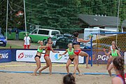 Deutsch: Beachhandball Europameisterschaften 2019 (Beach handball Euro); Tag 3: 4. Juli 2019 – Frauen, Platzierungsrunde Gruppe IV, Russland-Slowenien 2:0 (18:11, 20:16) English: Beach handball Euro; Day 3: 4 July 2019 – Women Consolation Round Group IV – Russia-Slovenia 2:0 (18:11, 20:16)