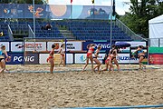 Deutsch: Beachhandball Europameisterschaften 2019 (Beach handball Euro); Tag 5: 6. Juli 2019 – Frauen, Halbfinale, Kroatien-Dänemark 1:2 (12:19, 17:10, 4:7) English: Beach handball Euro; Day 5: 6 July 2019 – Semifinal Men – Croatia-Denmark 1:2 (12:19, 17:10, 4:7)