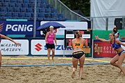 Deutsch: Beachhandball Europameisterschaften 2019 (Beach handball Euro); Tag 5: 6. Juli 2019 – Frauen, Halbfinale, Ungarn-Niederlande 2:0 (19:16, 15:12) English: Beach handball Euro; Day 5: 6 July 2019 – Semifinal Women – Hungary-Netherlands 2:0 (19:16, 15:12)