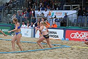 Deutsch: Beachhandball Europameisterschaften 2019 (Beach handball Euro); Tag 5: 6. Juli 2019 – Frauen, Halbfinale, Ungarn-Niederlande 2:0 (19:16, 15:12) English: Beach handball Euro; Day 5: 6 July 2019 – Semifinal Women – Hungary-Netherlands 2:0 (19:16, 15:12)