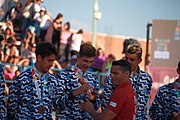 Deutsch: Beachhandball bei den Olympischen Jugendspielen 2018 in Buenos Aires; Tag 7, 13. Oktober 2018; Medaillenzeremonie Jungs - Gold: Spanien, Silber: Portugal, Bronze: Argentinien English: Beach handball at the 2018 Summer Youth Olympics in Buenos Aires at 13 October 2018 – Medal Ceremony Boys - Gold: Spain, Silver: Portugal, Bronze: Argentina Español: Handball de playa en los Juegos Olimpicos de la Juventud Buenos Aires 2018 en 13 de octubre de 2018 – Medalla Ceremonia para niños - Oro: España, Plata: Portugal, Bronce: Argentina