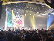 Blink-182 celebrating the album's tenth anniversary at the Hollywood Palladium in November 2013. Blink-182 10th Anniversary Show, November 2013.jpg