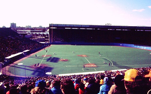 The Blue Jays' second game in its inaugural season. Unlike the first game played in a snow storm, this day was bright and sunny with the temperature w
