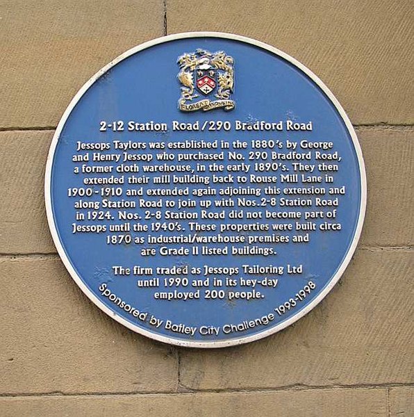 File:Blue Plaque on Wall of Jessops Taylors - Station Road - geograph.org.uk - 486822.jpg