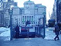 Station entrance at Columbus Park with view of Brooklyn Borough Hall, before the M train was rerouted.