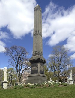 Memorial in Green-Wood Cemetery Brooklyn Theater Fire obelisk Green-Wood Cemetery.tif