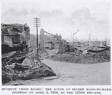 Bucquoy Crossroads, held by 125 Brigade in heavy fighting on 5 April 1918 BucquoyCrossroads1918.jpg