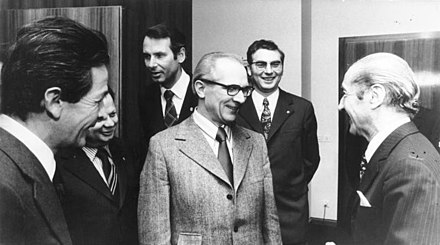 Berlinguer (left) with the East German leader Erich Honecker in 1973