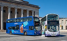 Bluestar and First Southampton buses outside the Guildhall Buses by Guildhall.jpg