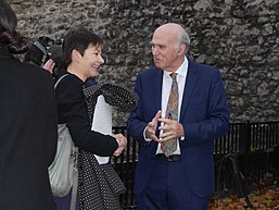Cable as leader of the Liberal Democrats with Green MP Caroline Lucas Caroline Lucas and Vice Cable sharing a joke.jpg