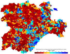 Bevolkingsgroei tussen 1998 en 2008.