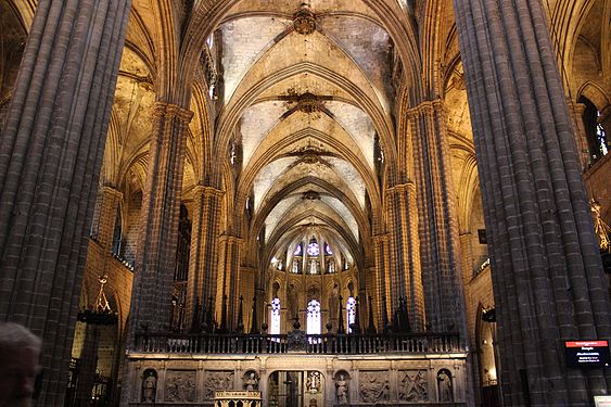 Central nave of the Cathedral of the Holy Cross and Saint Eulalia in Barcelona, Spain