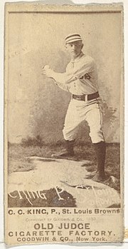 Thumbnail for File:Charles Frederick "Silver" King, Pitcher, St. Louis Browns, from the Old Judge series (N172) for Old Judge Cigarettes MET DP846060.jpg