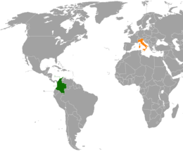 Carte indiquant l'emplacement de la Colombie et de l'Italie