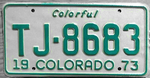 Colorado 1973 license plate - Number TJ-8683.png