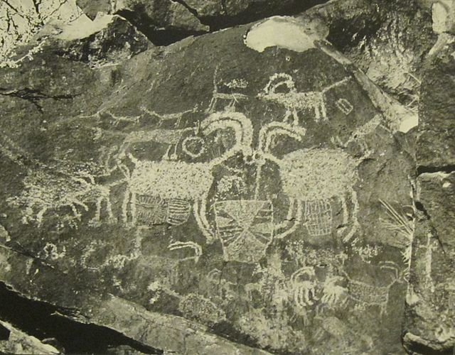 The Coso Rock Art District in the Mojave desert contains about 100,000 petroglyphs.