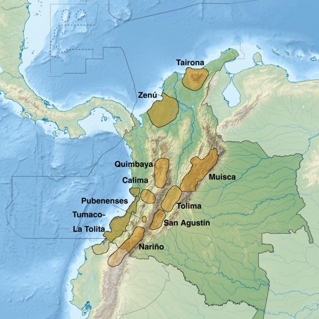 Mapa sa lokasyon sa Pre-Columbian Cultures sa Colombia
