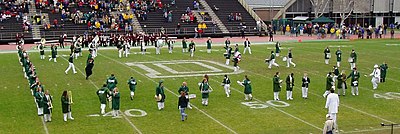 The DCMB completes its traditional 'D' formation during Homecoming 2004 DCMB Homecoming 'D' Formation.jpg