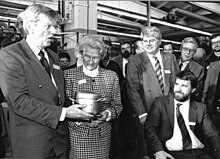 Compressor No. 100,000,000. From left: Director H. J. Gustavsen, Bitten Clausen, Jorgen M. Clausen and Peter J.M. Clausen. Danfoss Bitten Clausen Flensburg.jpg